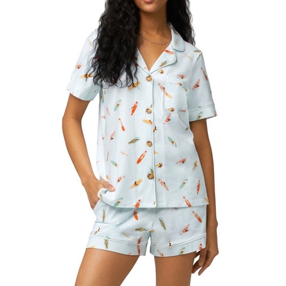 Bed Head Short Set Pajamas Women's Size Medium Organic Cotton Retro Surf Boards - Picture 1 of 8